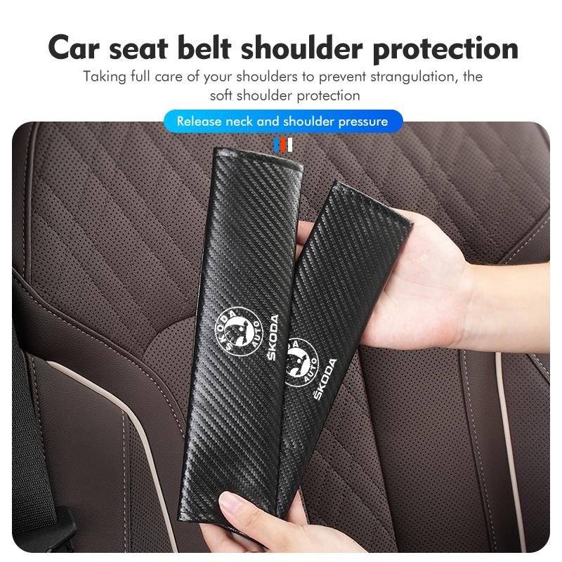 AAABT1 Carbon Fibe Car Seat Belt Pads Shoulder Cover Auto Accessories For Skoda Octavia Superb RAPID FABIA KAMIQ KAROQ KODIAQ YETI