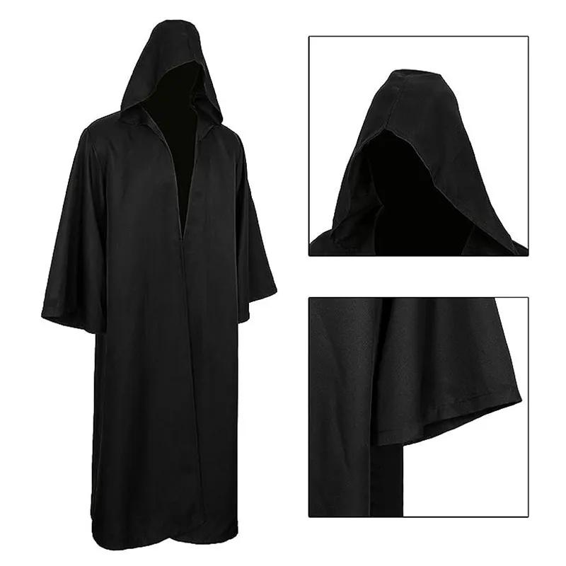 Halloween Cloak Cosplay Costume Adults and Children Sorcerer Long Shirt Hooded Black Robe Costume Wizard Tunic Hooded Robe