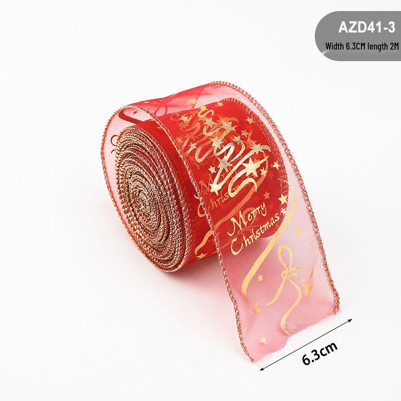 Handmade Christmas Flocked Ribbon with Golden Dot Bow for Gift Wrapping