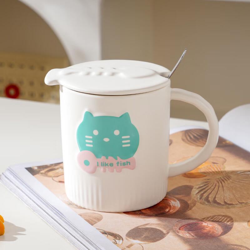 350ml Niedliche Katze Keramiktasse mit Deckel und Löffel