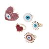 5Pcs Heart Enamel Evil Eye Open Band Women Rings Exaggerated Fashion Jewelry