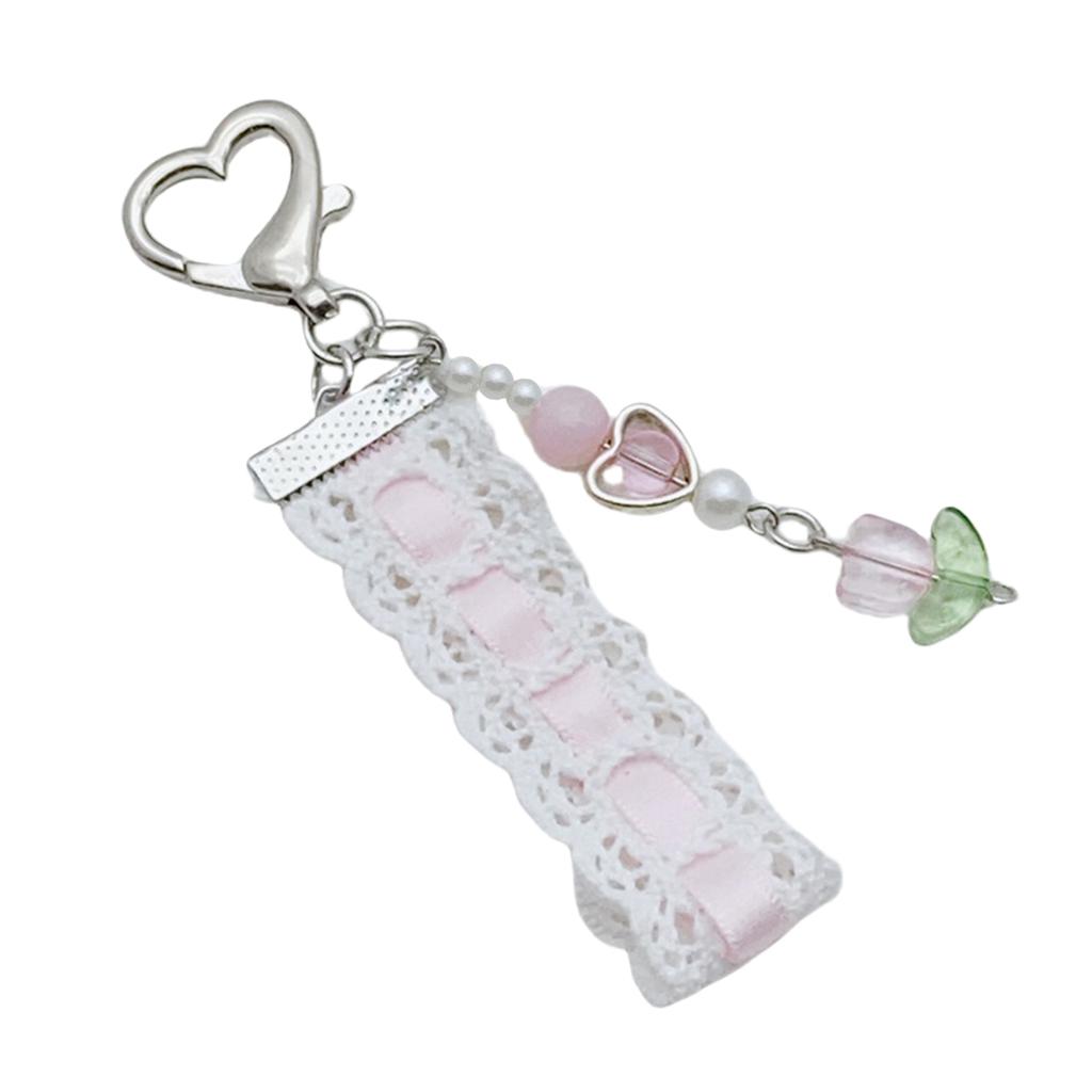 Cute Strawberry and Butterfly Phone Charm Charming Lace and Bead Keychain Phone Strap with Strawberry and Tulip Ornament