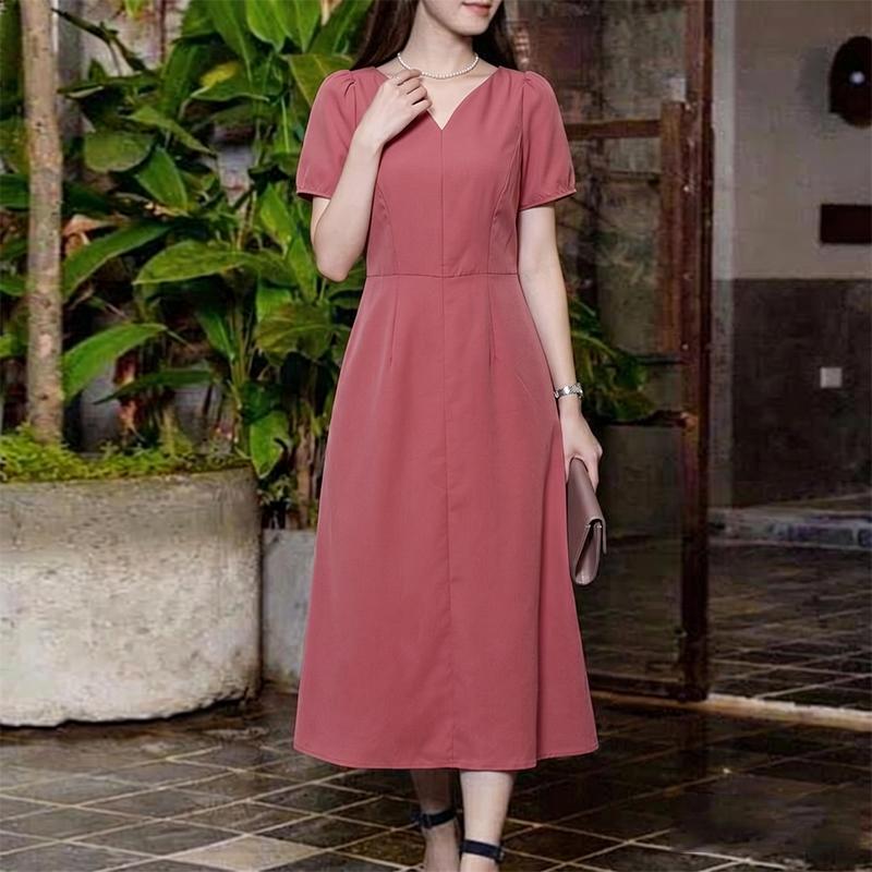 ZANZEA Women Casual V-Neck Solid Color Summer Short Sleeve Dress