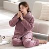 Pajamas Women's Winter Coral Fleece Padded Three-layer Fleece Thickened Thermal Padded Jacket Middle-aged Mother Loungewear Set