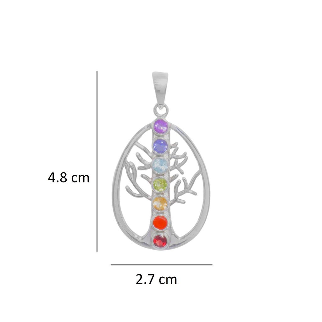 Chakra Pendant, 92.5% Silver Multi Gemstone Pendant, Chakra Collection, Tree Shape Pednat, Healing Jewelry