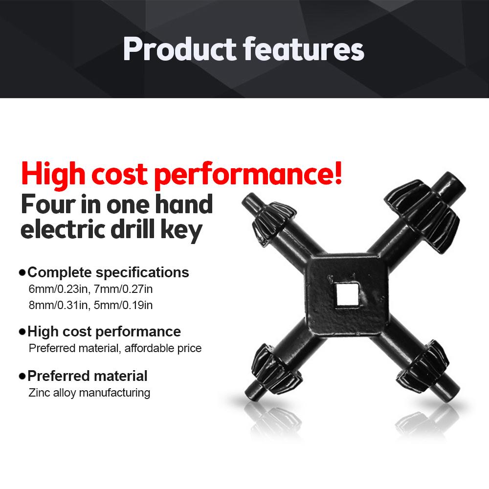 

Four-in-one drill key Drill chuck spanner Pistol drill spanner lock key Four head key spanner Hand tools