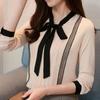 2025 Fashion Bow Tie Collar Long Sleeve Blouse Shirts Sweet Lace Patchwork Women Clothing Female Tops Shirt Clothing 0473 30