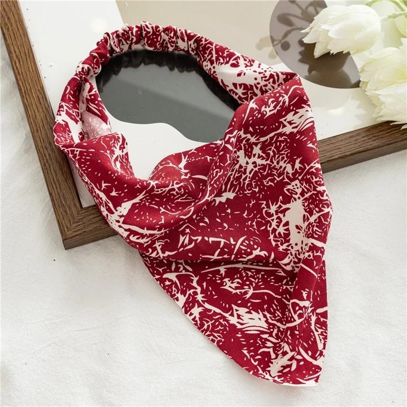 Bohemia Women Bandana Hair Scarf Summer Vintage Printted Chiffon Head Scarf Elastic Hair Bands Headwear Turban Femme