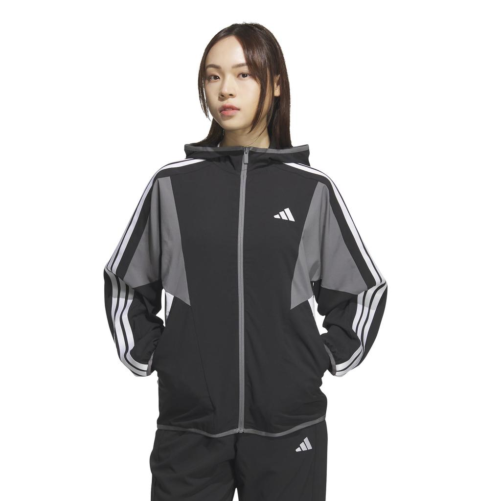 Adidas JSY05 Seasonal Sportswear Loose Fit Color Block Hooded Cross Black Women's Jacket, (JN9998)