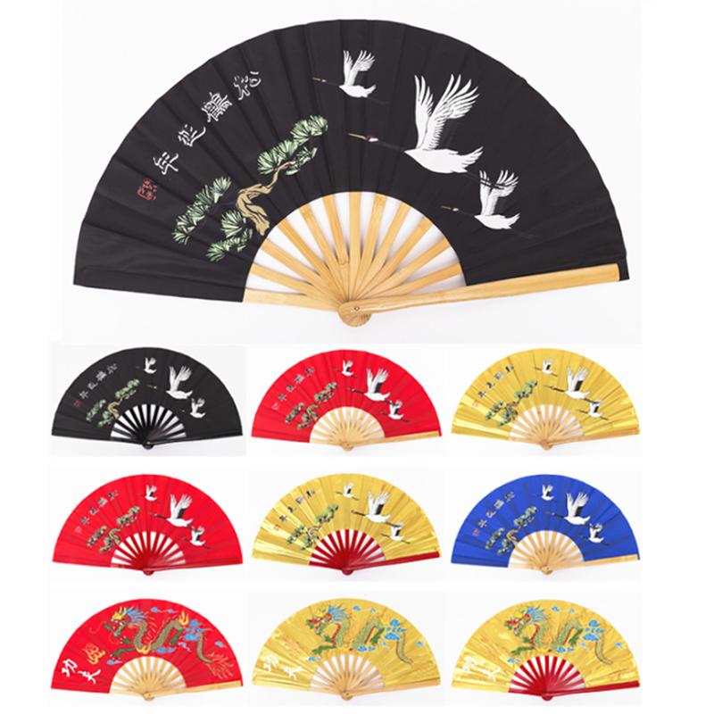 Tai Chi Kung Fu Folding Fan Dragon Crane Martial Arts Exercise Fitness Hand Fan Chinese Classical Dance Performance Ventilador