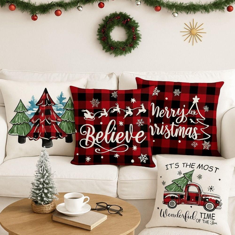 New 45×45cm Christmas Throw Pillow Cover Linen Christmas Tree Pillowcase Removable Soft Pillow Cover Home Decoration