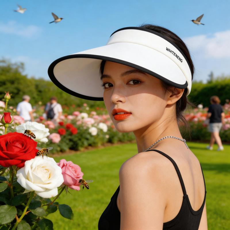 Empty Top Sunscreen Hat Women's Outdoor Can Tie Ponytail Large Brim Quick-drying Duck Tongue Sun Hat Embroidered Letter Sun Hat
