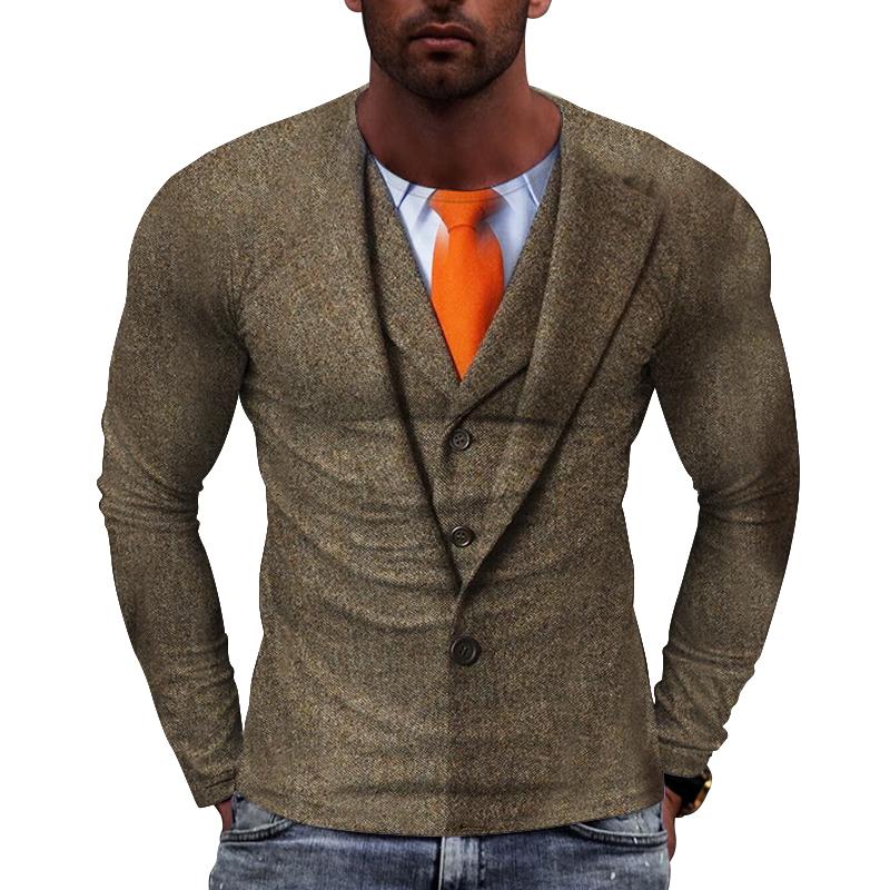 

Модная мужская футболка-двойка в стиле хип-хоп с длинными рукавами и принтом, креативное и персонализированное повседневное качество, удобный верх 6XL