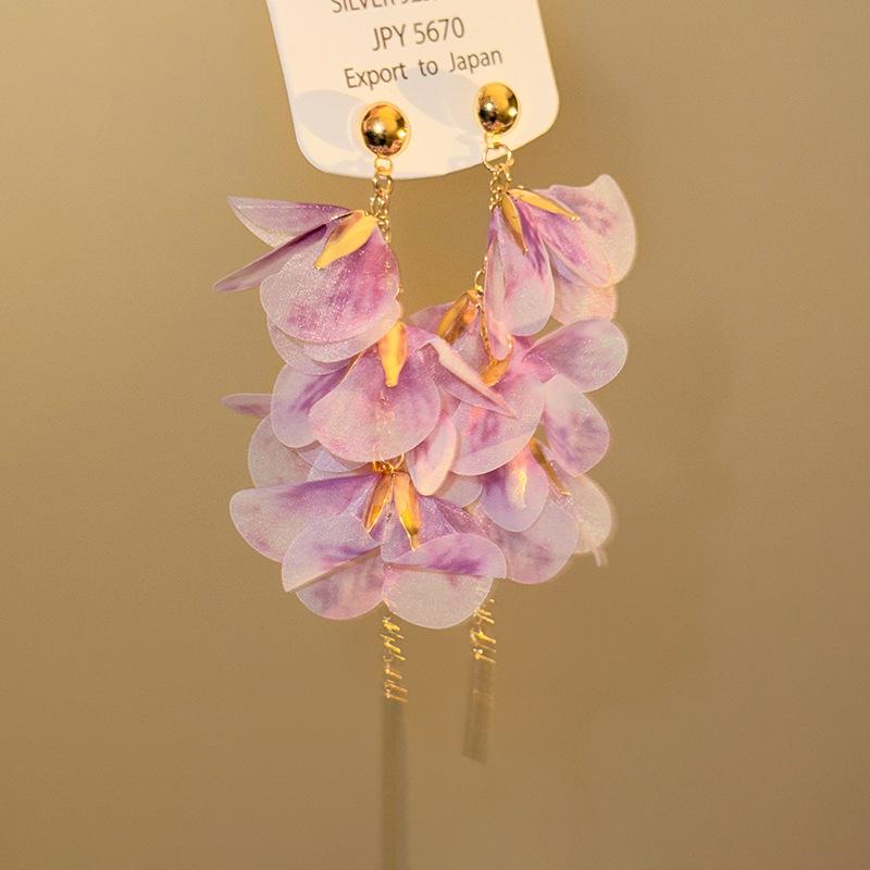 Mesh flower fringed earrings super fairy small fresh versatile stud earrings niche fashion sweet earrings women