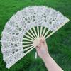 Elegant Lace Trim Fan Vintage Fabric Folding Fan Elegant Vintage Style Lace Trim Folding Fan with Tassel for Wedding for Stage