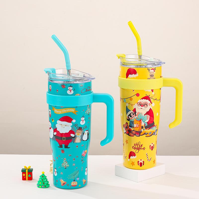 Christmas Cup 40oz Large Capacity Stainless Steel Thermos Cup Outdoor with Straw Bingba Cup