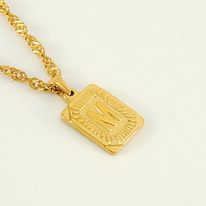 Men's 18K Gold Square Stainless Steel Alphabet Pendant Necklace