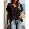 Floral Print Womens Loose Fit Short Sleeve V-Neck Top - Sleeveless Button-Free Casual Shirt Street Style