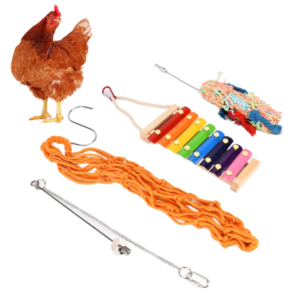 4 Stück Hühnerspielzeug Vogel Xylophon Netzbeutel Hängender Halter Schaukelspielzeug für Huhn Ente Ara Papageien
