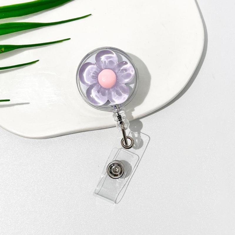 Auto Retractable Badge Reel With Flower Pattern Stretchable Back Clip For Work Identity Badge Holder Office School Use