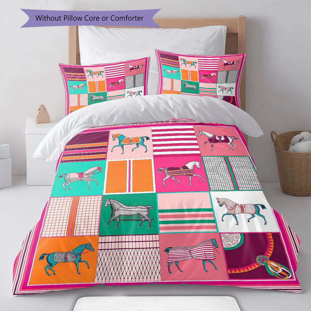 Horse Art Pattern Pattern Bedding Quilt Set Quilt Cover Pillowcase Home Decoration Gift (1 * duvet cover + 2 * pillowcase, without core)