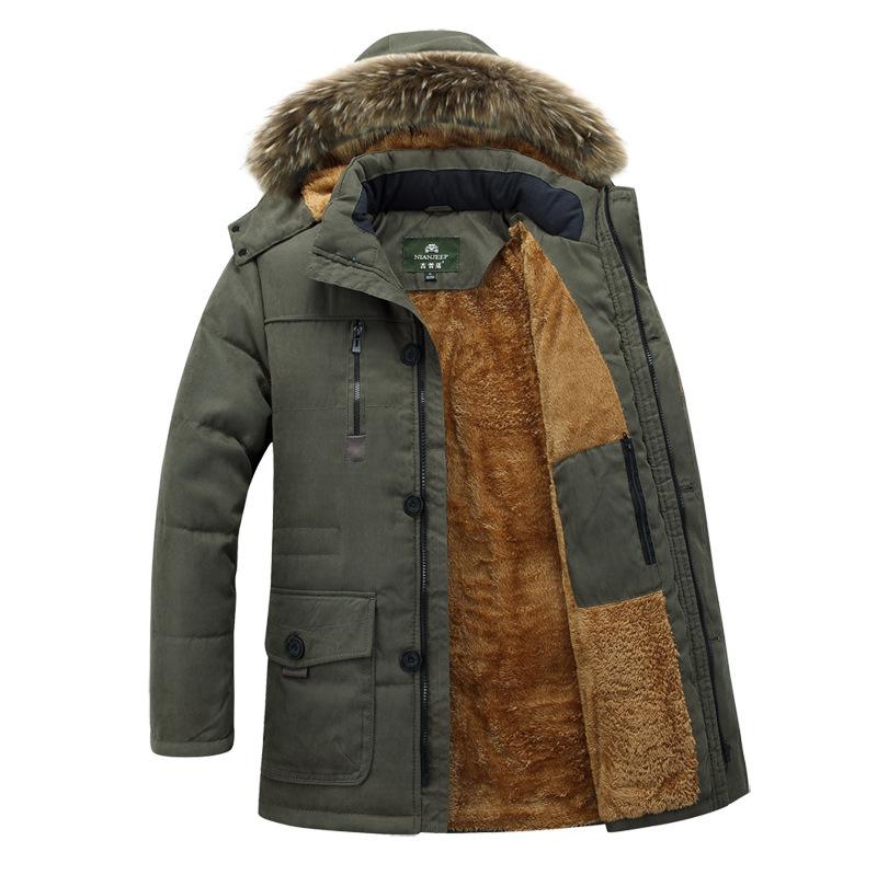 New Men's Casual Coat Cotton-padded Winter Men Plus Fleece Thickened Medium Long Large Size Cotton-padded Jacket