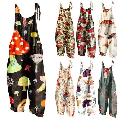 Women's Fashion Sweet Little Fresh Printed Vintage Casual Strappy Jumpsuit