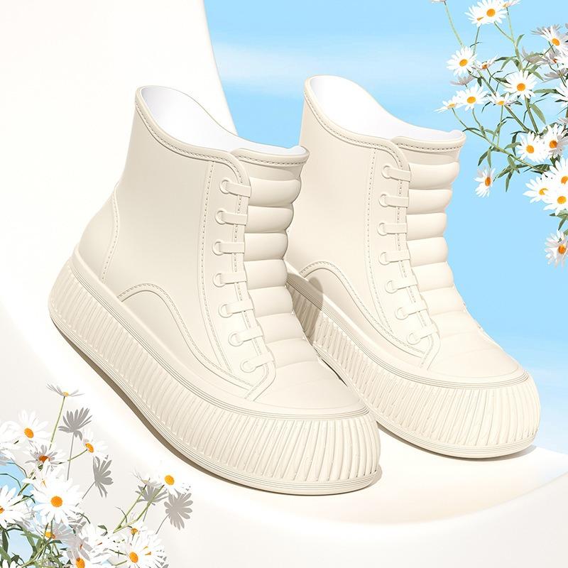 Fashion short and medium women's rain boots matte thickened flat heel non-slip women's water boots outdoor women's shoes wading shoes glue rain shoes