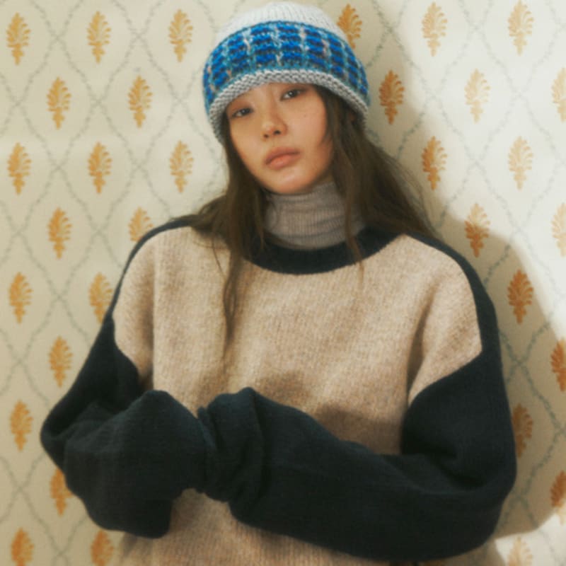 

ШАПКА БИНИ MISU A BARBE С СЕТЧАТОЙ ПОЛОСКОЙ СЕРАЯ GREY