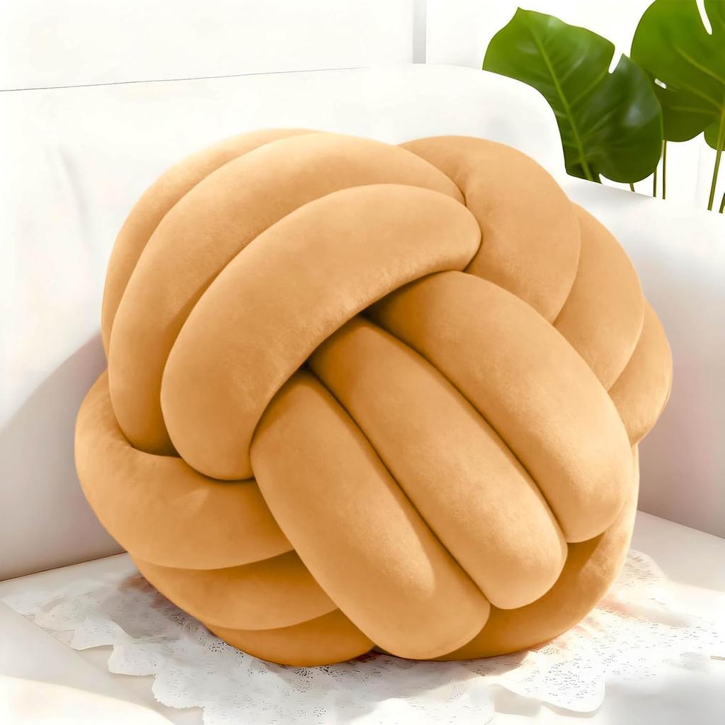 Dark Green 8.6 Inches Knot Pillow Ball, Round Soft Handmade Knotted Ball Pillow Plush Cushion Home Decor, Knotted Plush Pillow Cushion, for Bedroom,