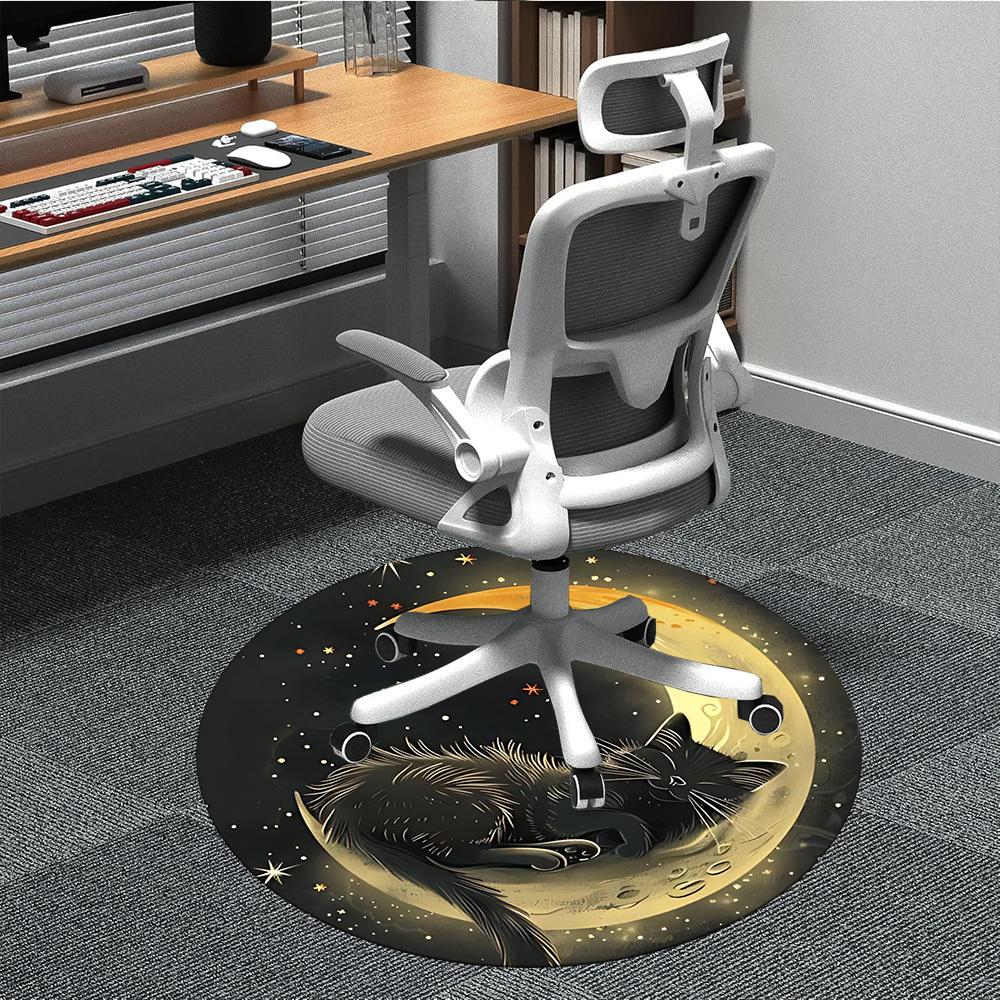 

1PC Moon Cat Office Round Area Rug, Mat Suitable For Office, Under Office Chairs Bedroom Living Room Home Decor, Room Deco 80cm