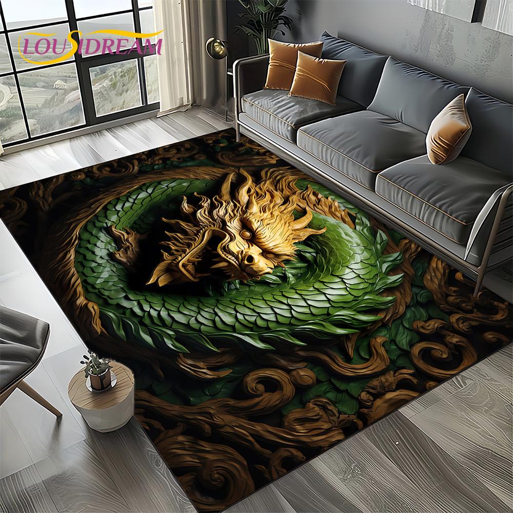 Chinese Style Dreamy Dragon Cartoon Carpet Rug for Living Room Bedroom Home Sofa Decoration,Kid Area Rug Non-slip Floor Mat