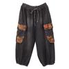 Damen Denim Cargo Hose mit großen Taschen Bedruckte 9/10-Hose Retro Casual Locker Übergröße Gewaschene Weitbein-Hose
