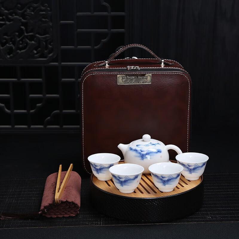 

Chaxun Underglaze Lotus Mutton-Fat Jade Travel Tea Set
