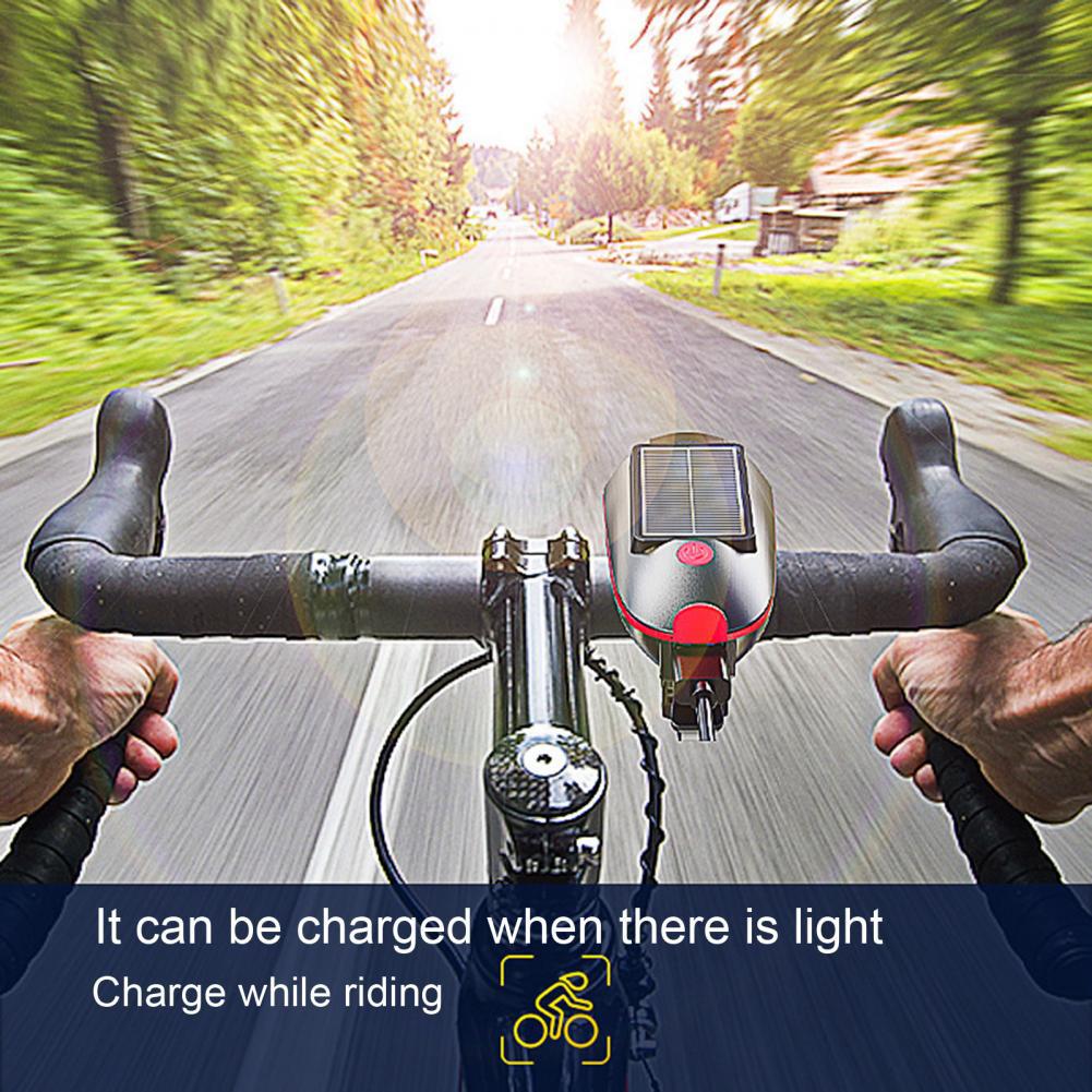 Solar Power Bike Light Waterproof Bicycle Headlight 120 Decibel Horn High Brightness