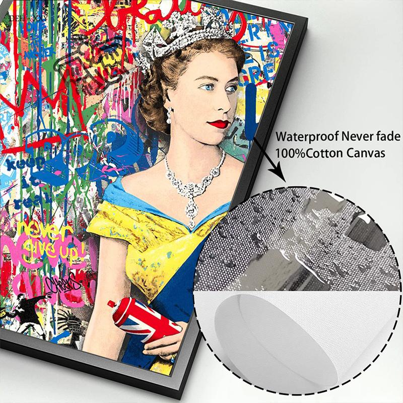 Jeho Veličenstvo Královna Alžběta II. Plakáty Královna Anglie Graffiti Plátno Malba Život je krásný Nástěnné umění Obrázky Domácí dekorace