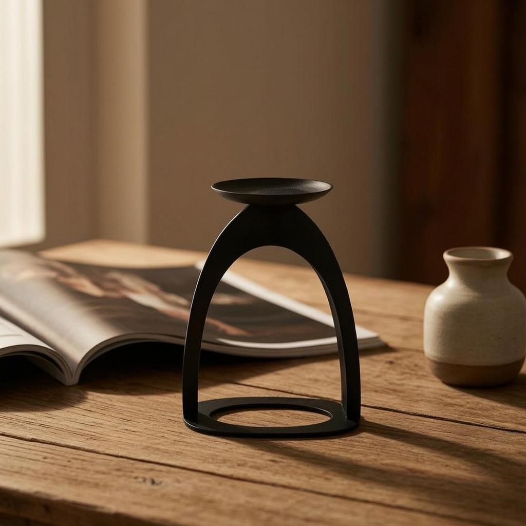 Candle Holder with Arched Frame Matte Black Pillar Sculptural Decor for Living Room,