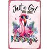 Just A Girl Who Loves Flamingos Metal Tin Sign Flamingo Wall Art Decor Gifts for Women Girls Living Room Bedroom Bathroom Decor