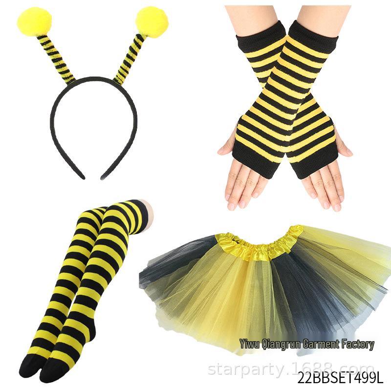 Zestaw Kostiumów Cosplay na Halloween 2026 Pszczoła ze Skrzydłami, Peleryną, Opaską na Głowę i Okularami dla Dorosłych i Dzieci