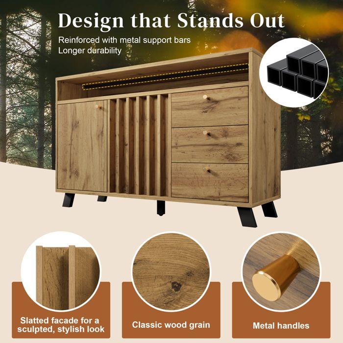 Buffet - 3 Drawers and 2 Doors - Storage Furniture - Adjustable Shelf - Living Room, Dining Room, In Dark Oak, 120x40x85 Cm
