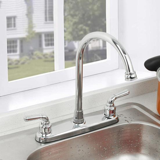 RV Faucet Two Handle Kitchen Faucet High Arch Spout Faucet 360 Swivel 8" Chrome-Plated Metal Bubbler Faucet