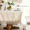 1pc Fall Linen Tablecloths, White Farmhouse Tablecloth with Lace, Vintage Rectangle Tablecloths Suit for Christmas Wedding Party Dining Holidays Decor