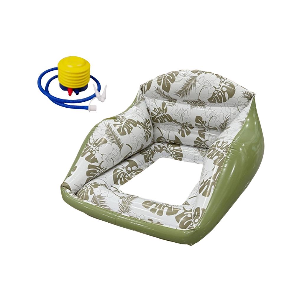 Print Inflatable Pool Chair with Mesh and Cup Holder, Thickened Pool Float Sofa for Swimming Pool, Beach, Summer Outdoor Use, Includes Foot
