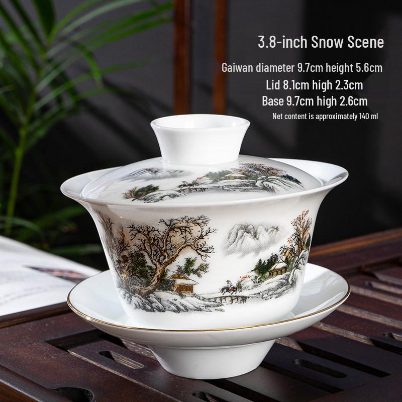 Chaozhou Blue and White Porcelain Gongfu Tea Set: Gaiwan, Mini Tea Cup, and Bowl