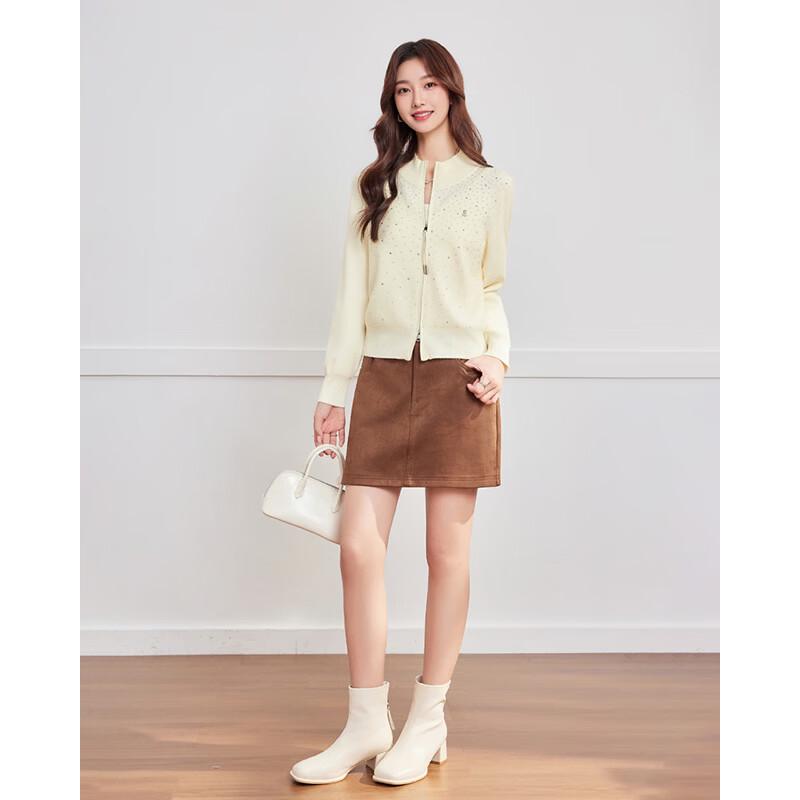 IEF Autumn Rhinestone Zip-Up Stand Collar Sweater Jacket