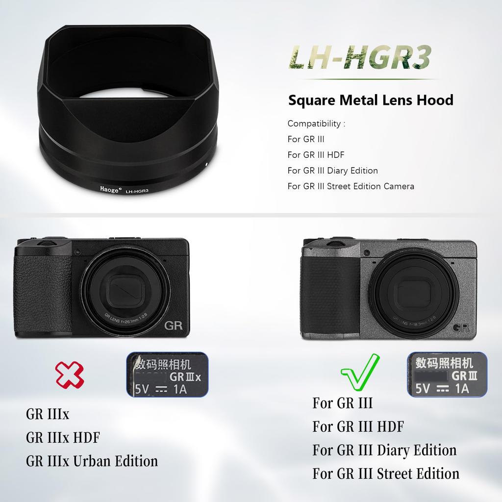 Haoge Metal Square Lens Hood for RICOH GRIII GR3 HDF Camera Accessories LH-HGR3