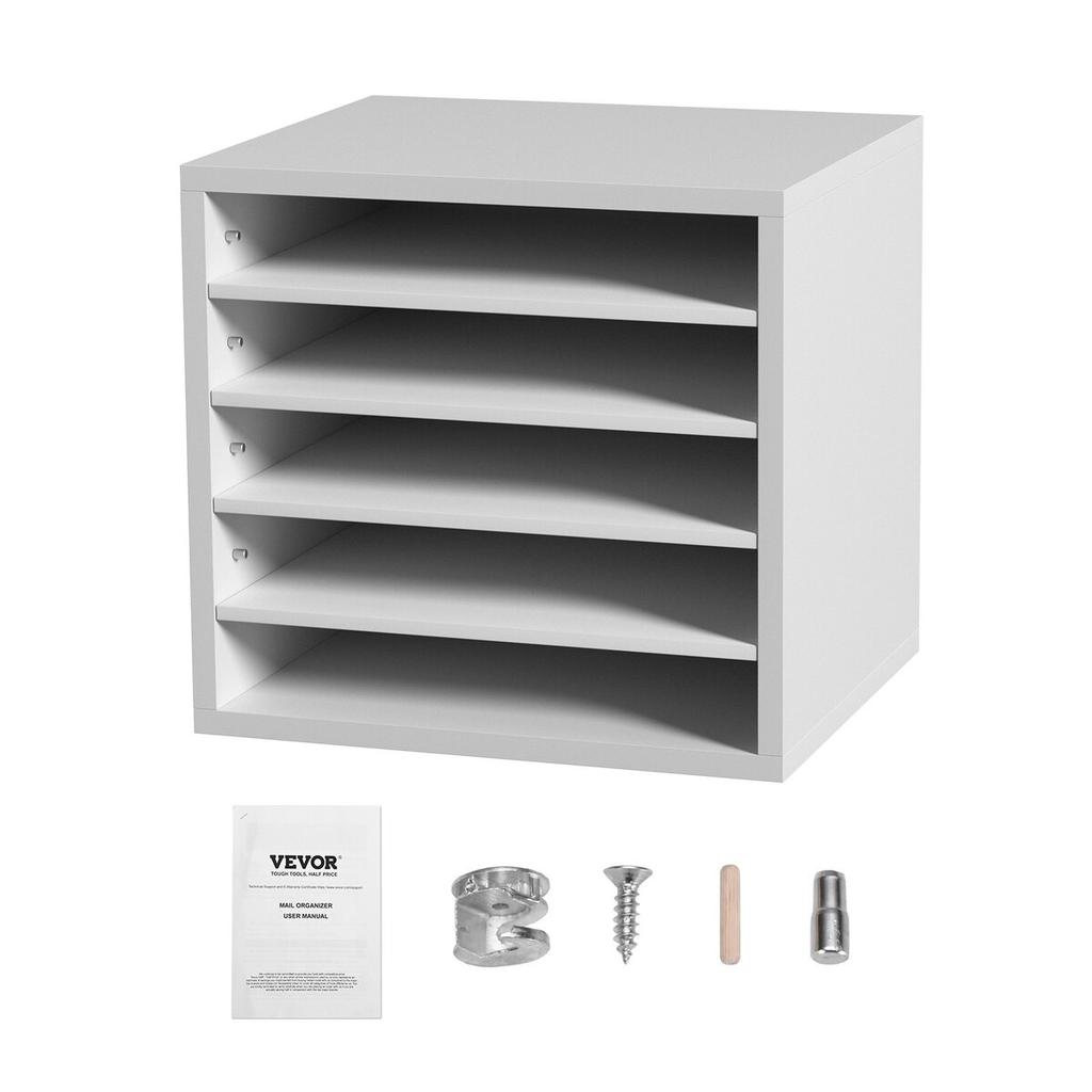 Literature Organizers, 5 Compartments Office Mailbox with Adjustable Shelves, Wood Literature Sorter 13.9x12x13 Inches for Office, Home, Classroom,