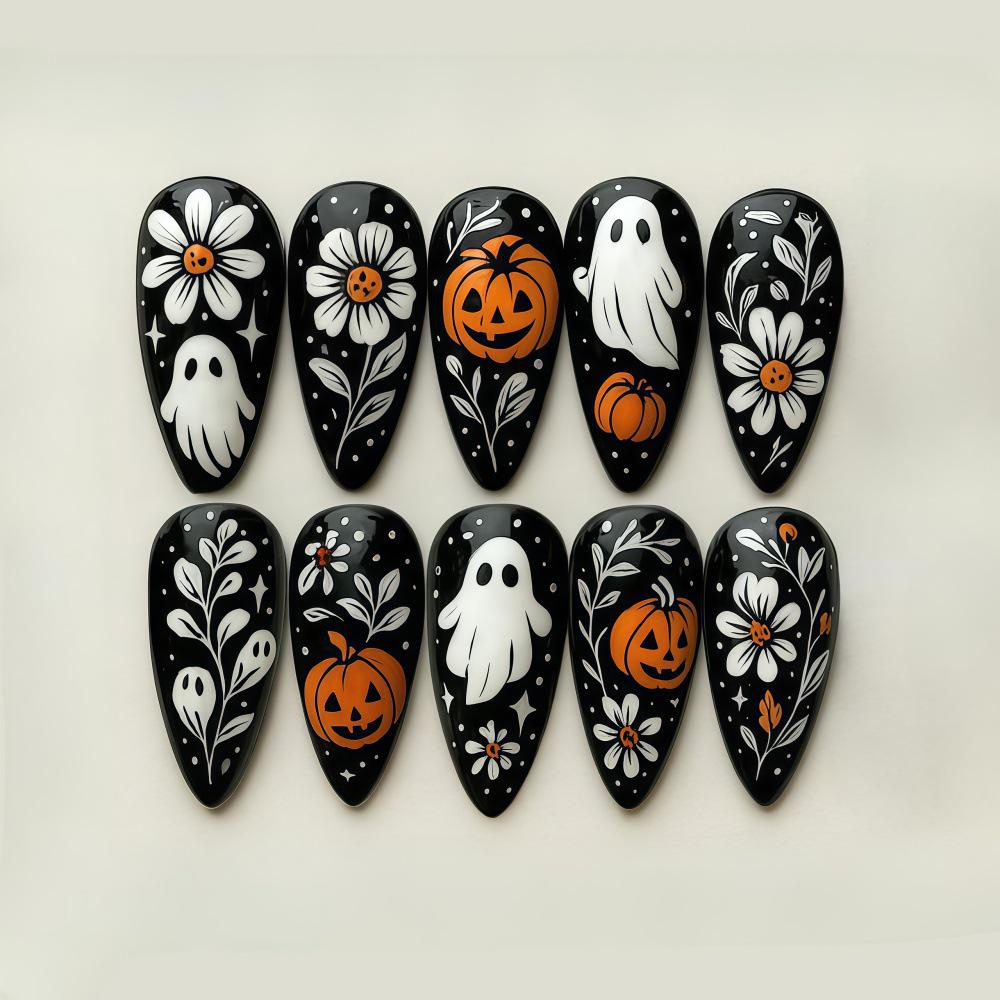 New Halloween Pumpkin Lantern & Ghost Nail Art Stickers - Cute, Soft, and Spooky Wear-On False Nails