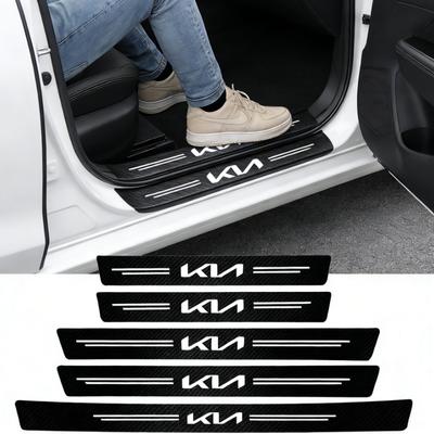 MFTE5 Carbon Fiber Door Sill Protector Leather Vinyl Stickers For Rio Soul Cerato Soent Sportage Picanto K5 Forte Niro Morning