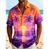 Herren Tropisches Neon-Landschafts-Print Kurzarmhemd, Natürlicher Und Ausgeprägter Stil, Für Sommerpartys Und Tägliche Styles